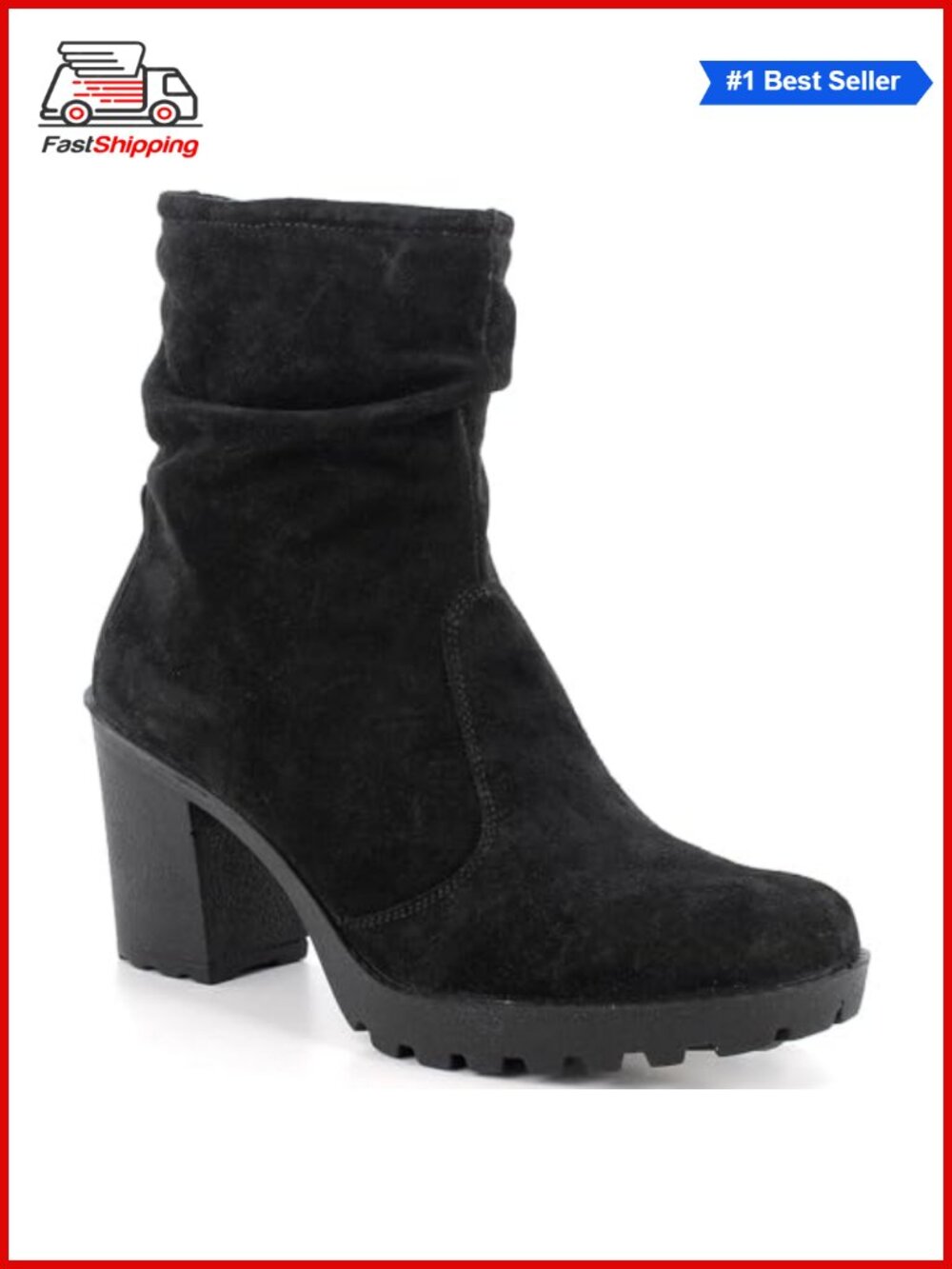 Suede Slouchy Ankle Boots Block Heel Lug Sole Booties Made in Italy